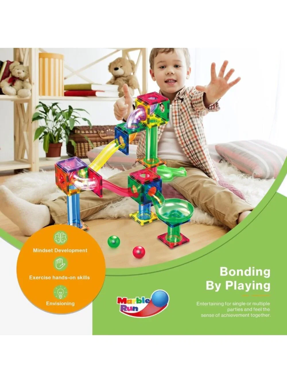 200 PCS Marble Run & LED Race Track Set for Kids Ages 3+, Creative Building Toys